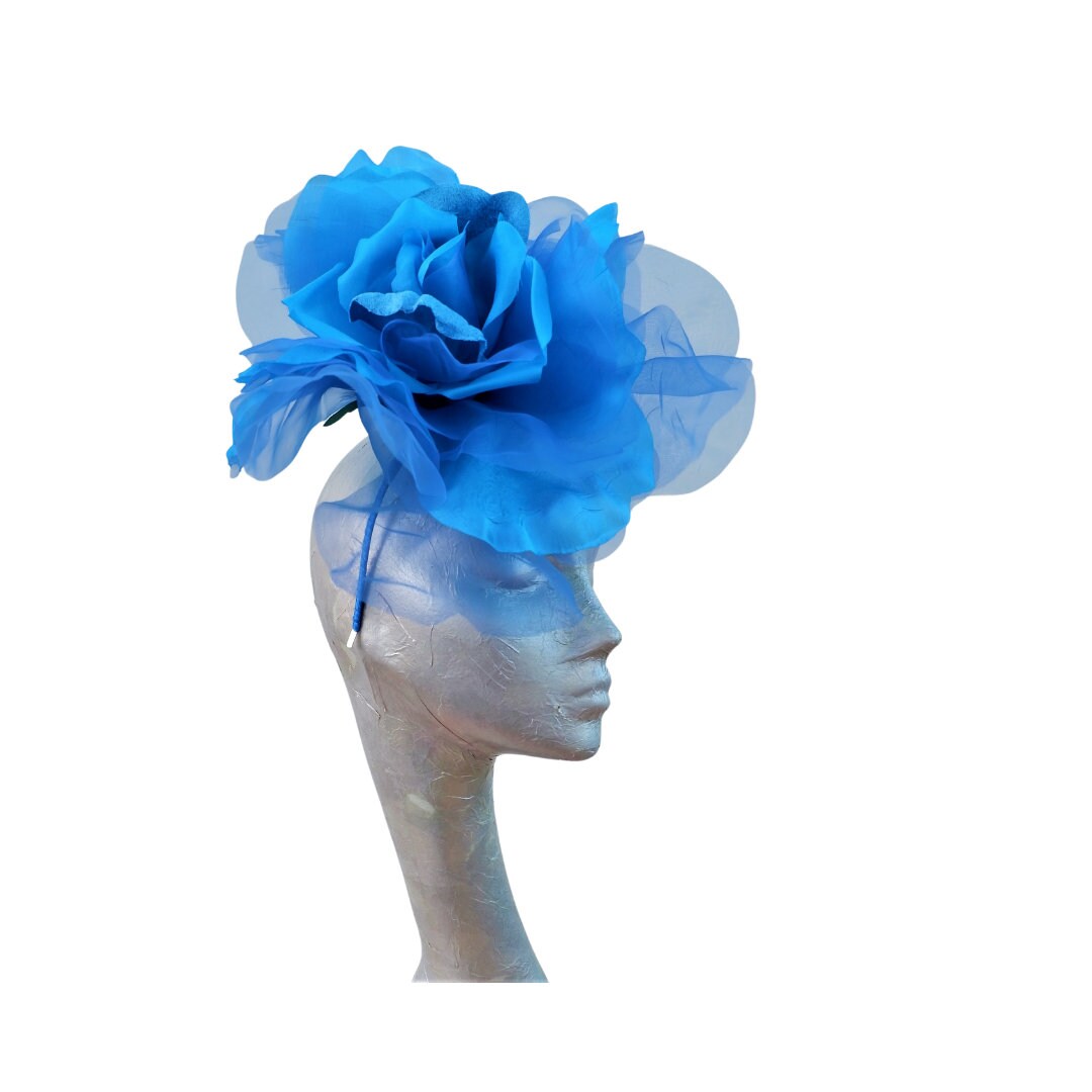 Ava--- Royal Blue/Dark Turquoise silk 12" Rose fascinator