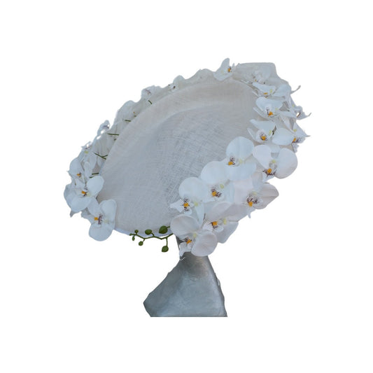 Amanda - Extra large White Hatinator edged with Silk Orchids