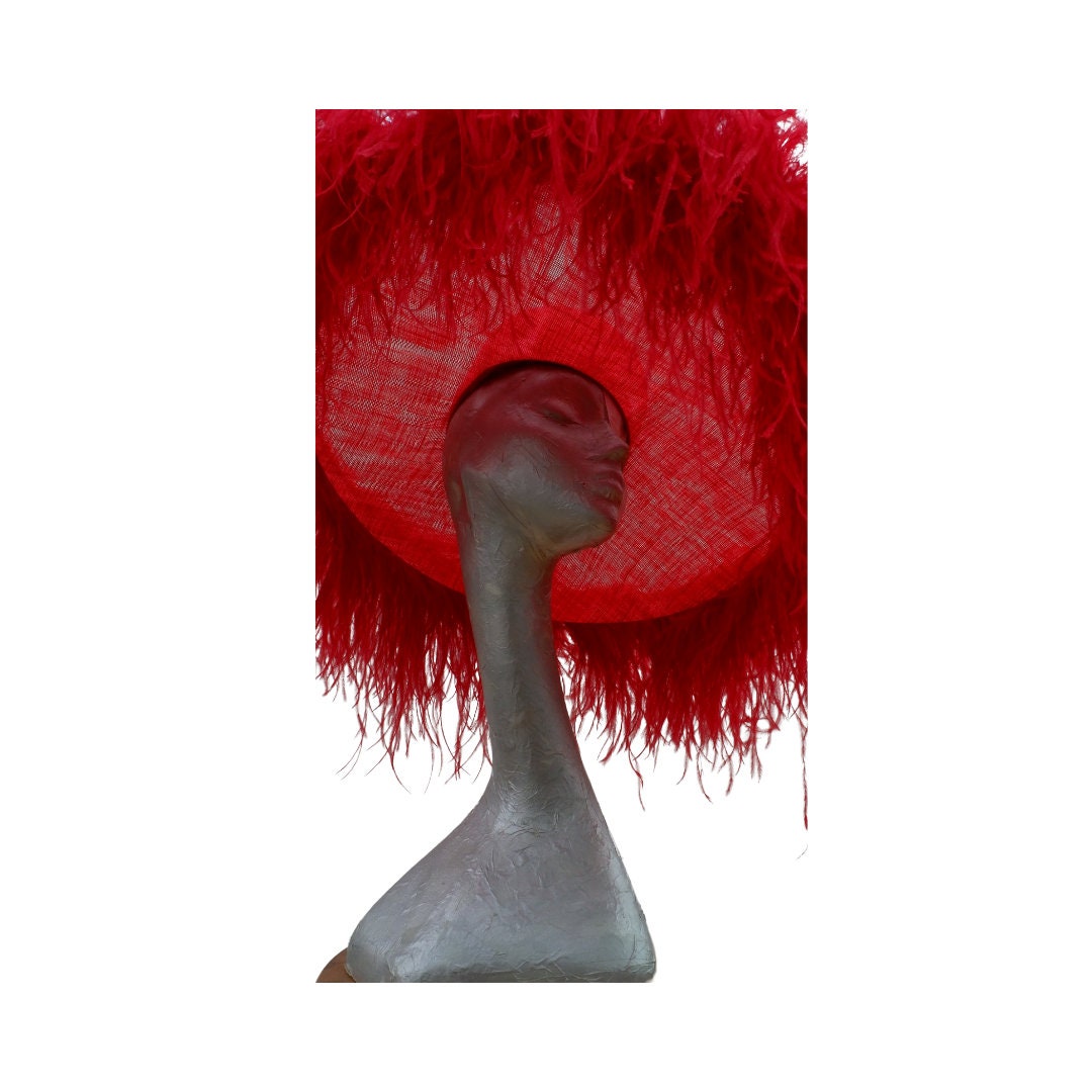 Emma - Extra large Hat with Ostrich feather boa in Two tone red By Hats2go