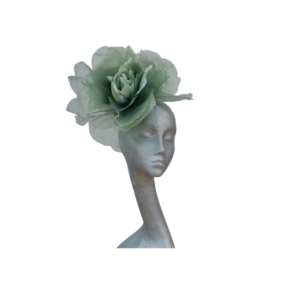 Ava-- Myrtle Green silk organza 12 inch flower  fascinator