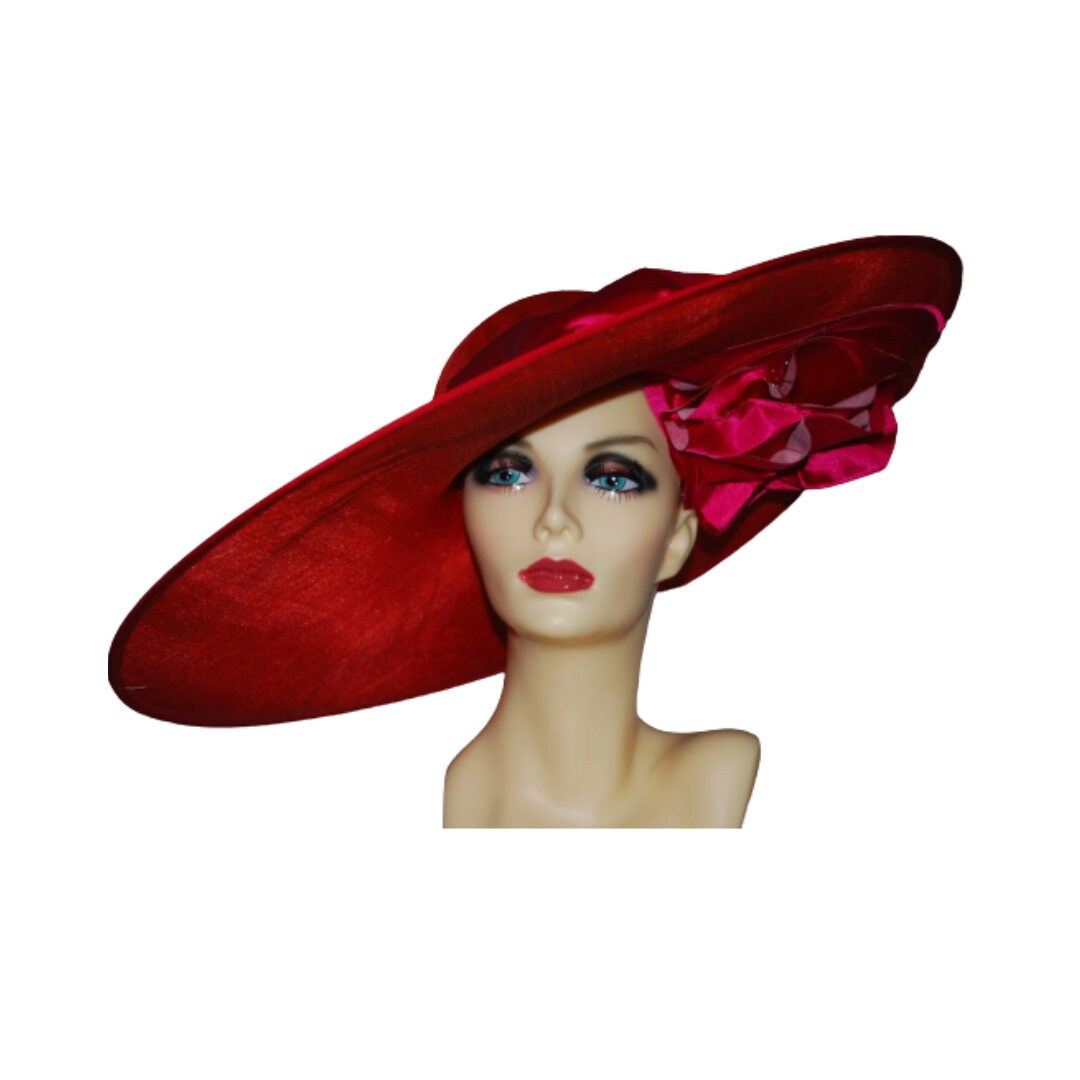Solar - Extra large designer Red & Cerise hat ideal for Royal Ascot or the Derby