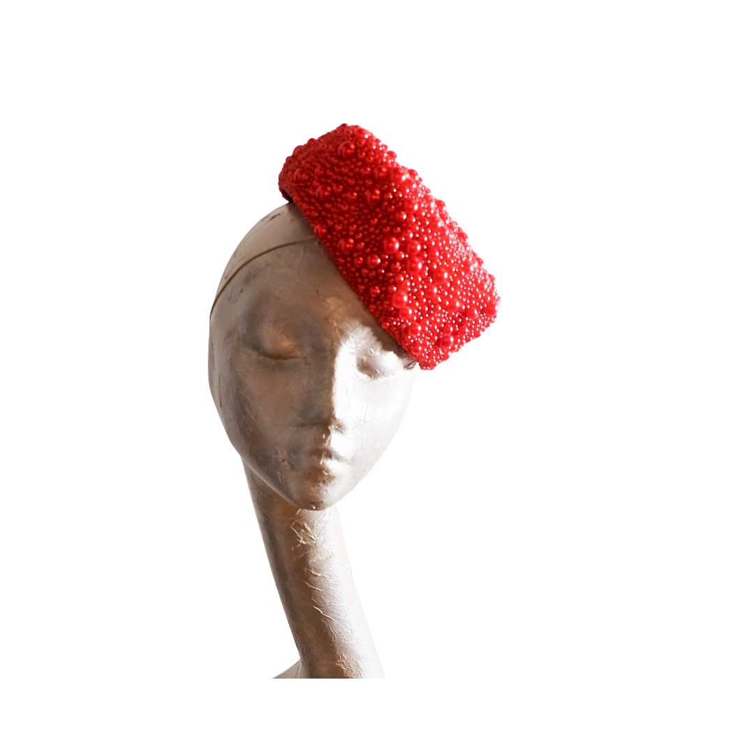 Valentine - Red Heart Beaded Cocktail hat