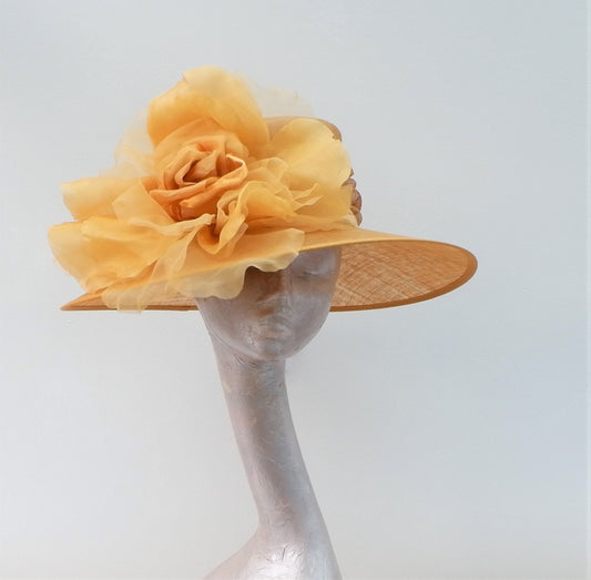 Lordes -- Oval brimmed Occasion Hat with Silk 12" Rose
