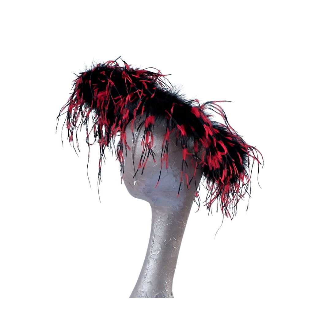 Giselle II -Black Saucer Hatinator with Black & Red ostrich Feathers