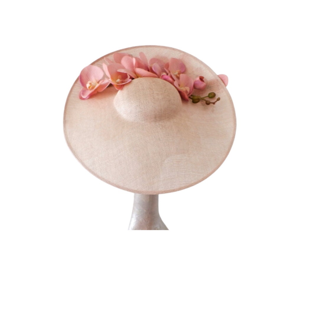Nancy - Nude Sinamay fascinator with Dusky Pink Real touch Orchids