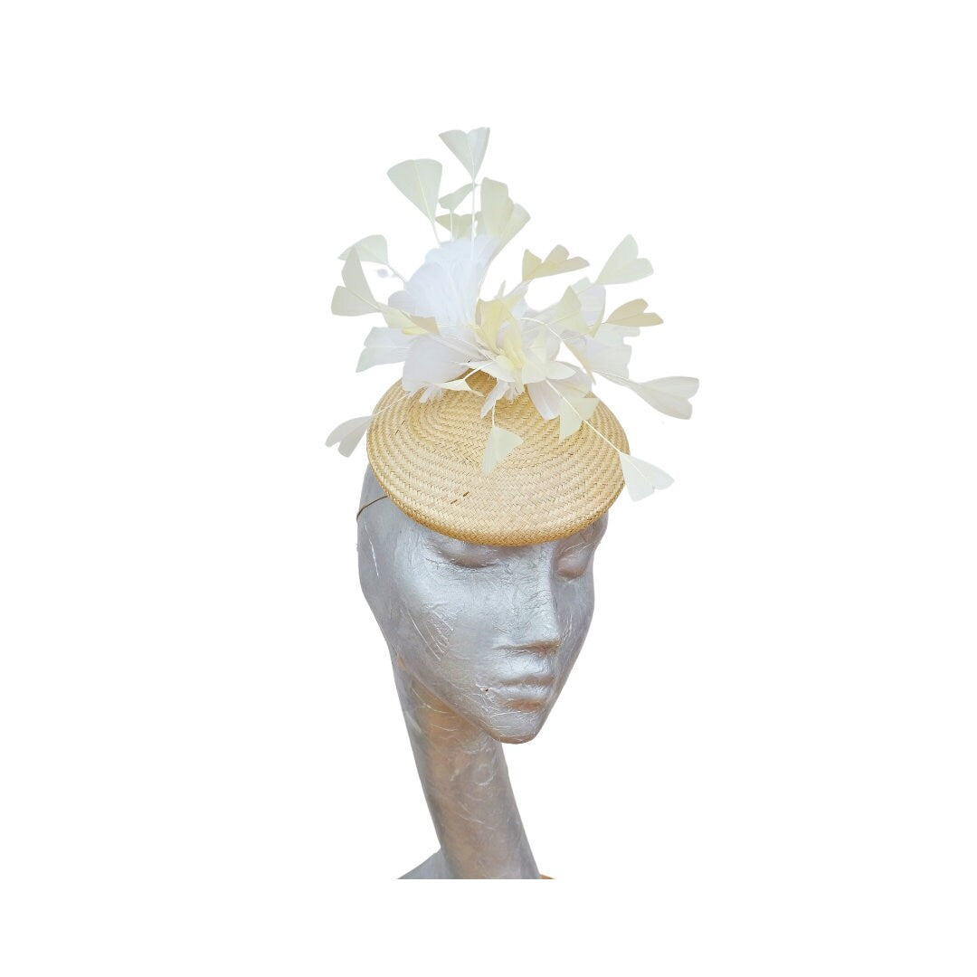 Sicily - Lemon & White Feather Buntal Pillbox