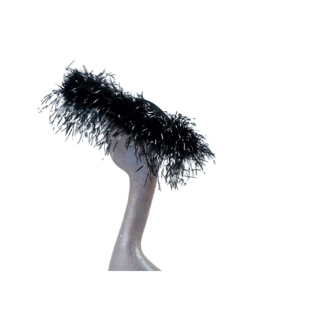 Giselle II Black Saucer fascinator with Black & White  Feathers
