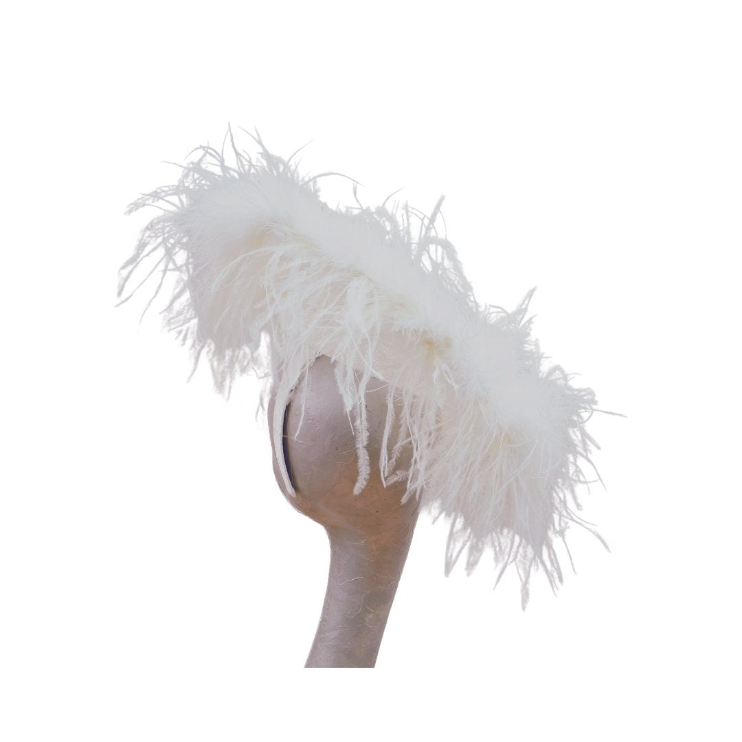 Giselle Ivory Saucer fascinator with Ivory Ostrich Feathers