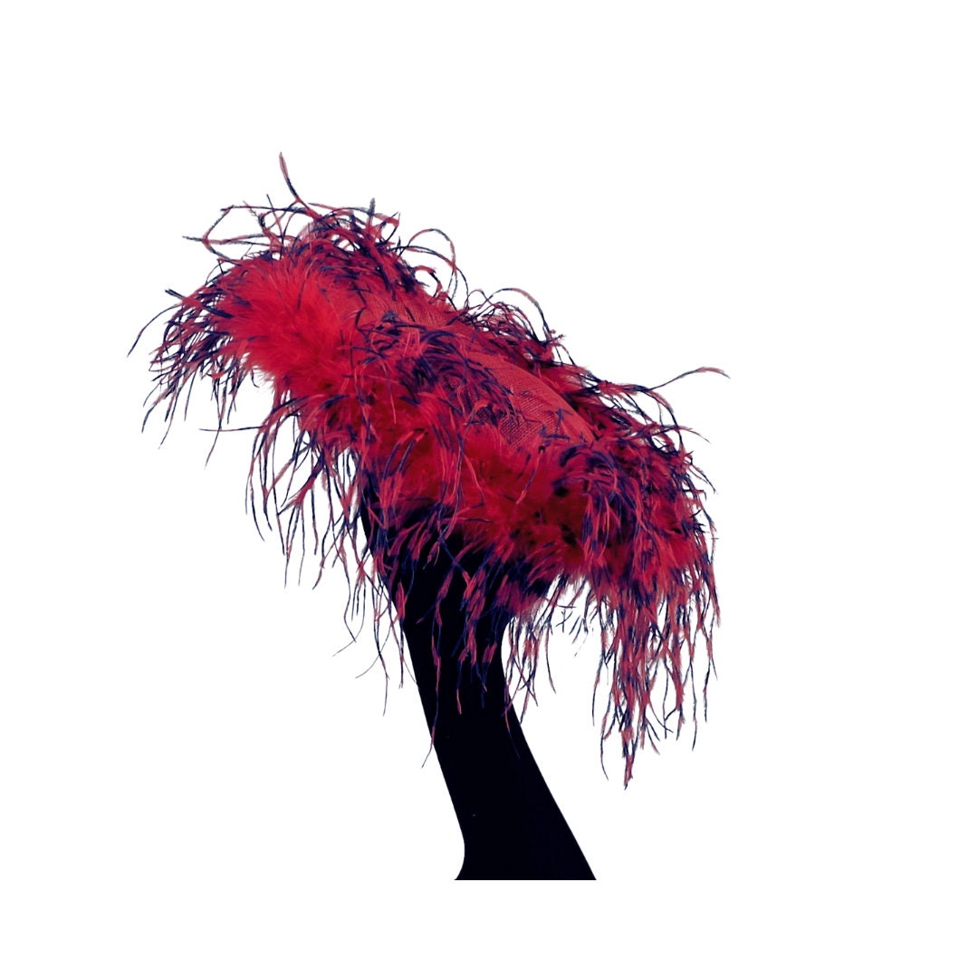 Giselle II - Red Saucer fascinator with Red & Black  ostrich Feathers