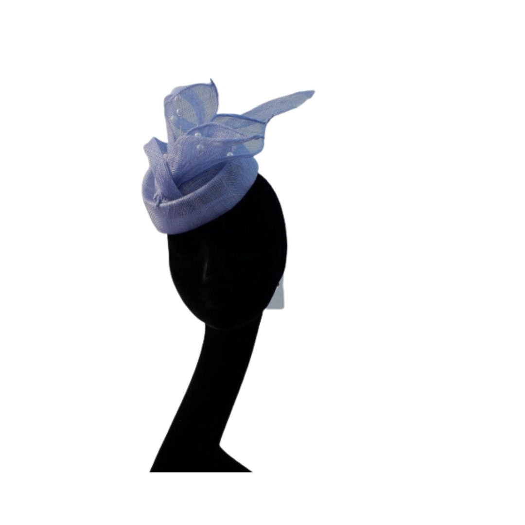 Perwinkle feature pillbox percher fascinator by Hats2go