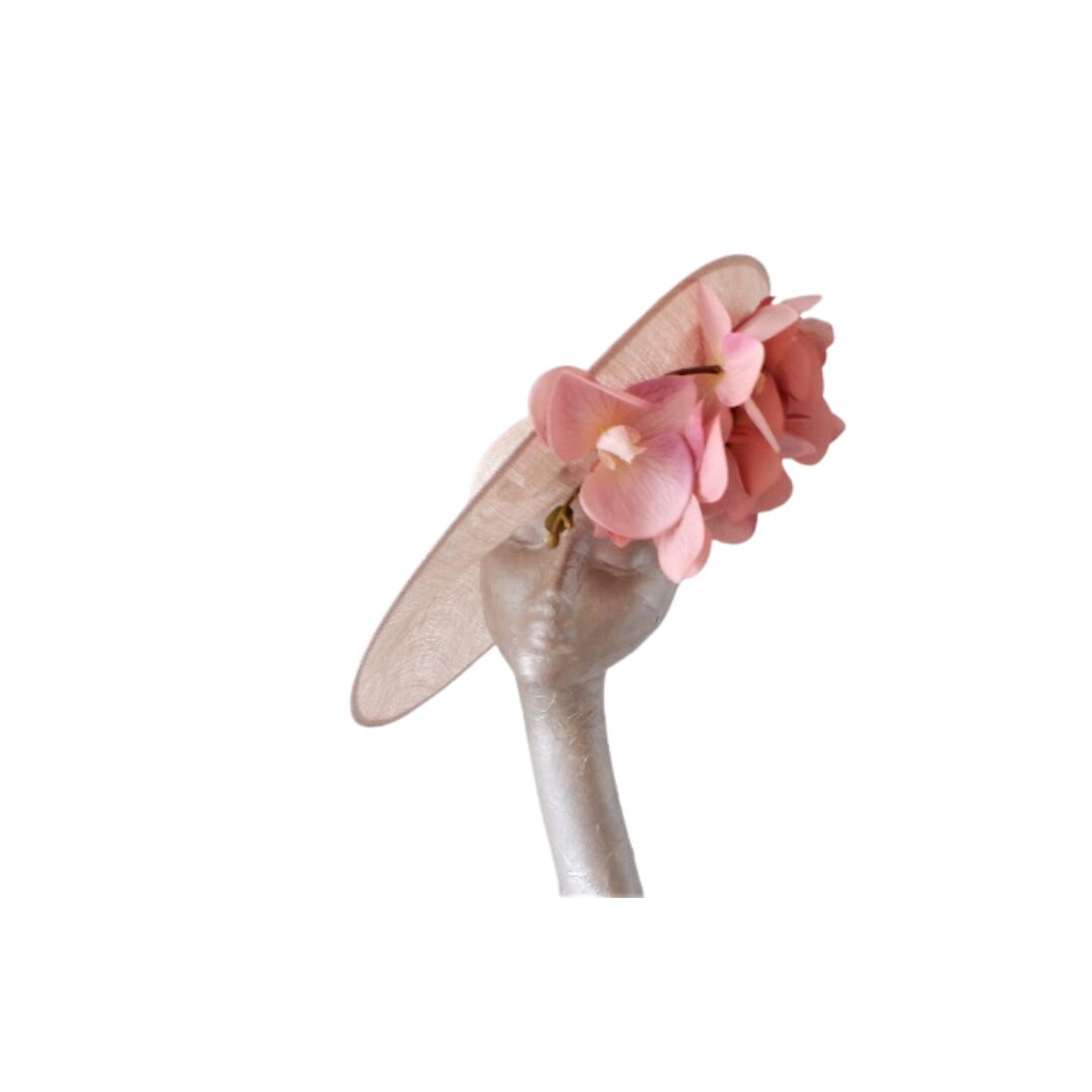 Nancy - Nude Sinamay fascinator with Dusky Pink Real touch Orchids
