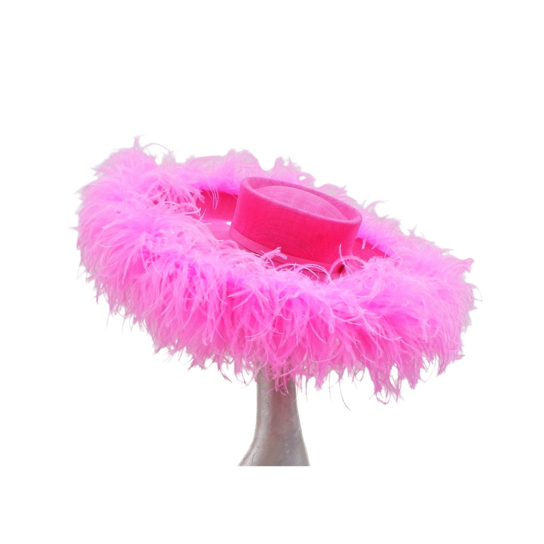 Emma - Extra large Hat with Ostrich feather boa in Two Tone Cerise pink By Hats2go Made to Order
