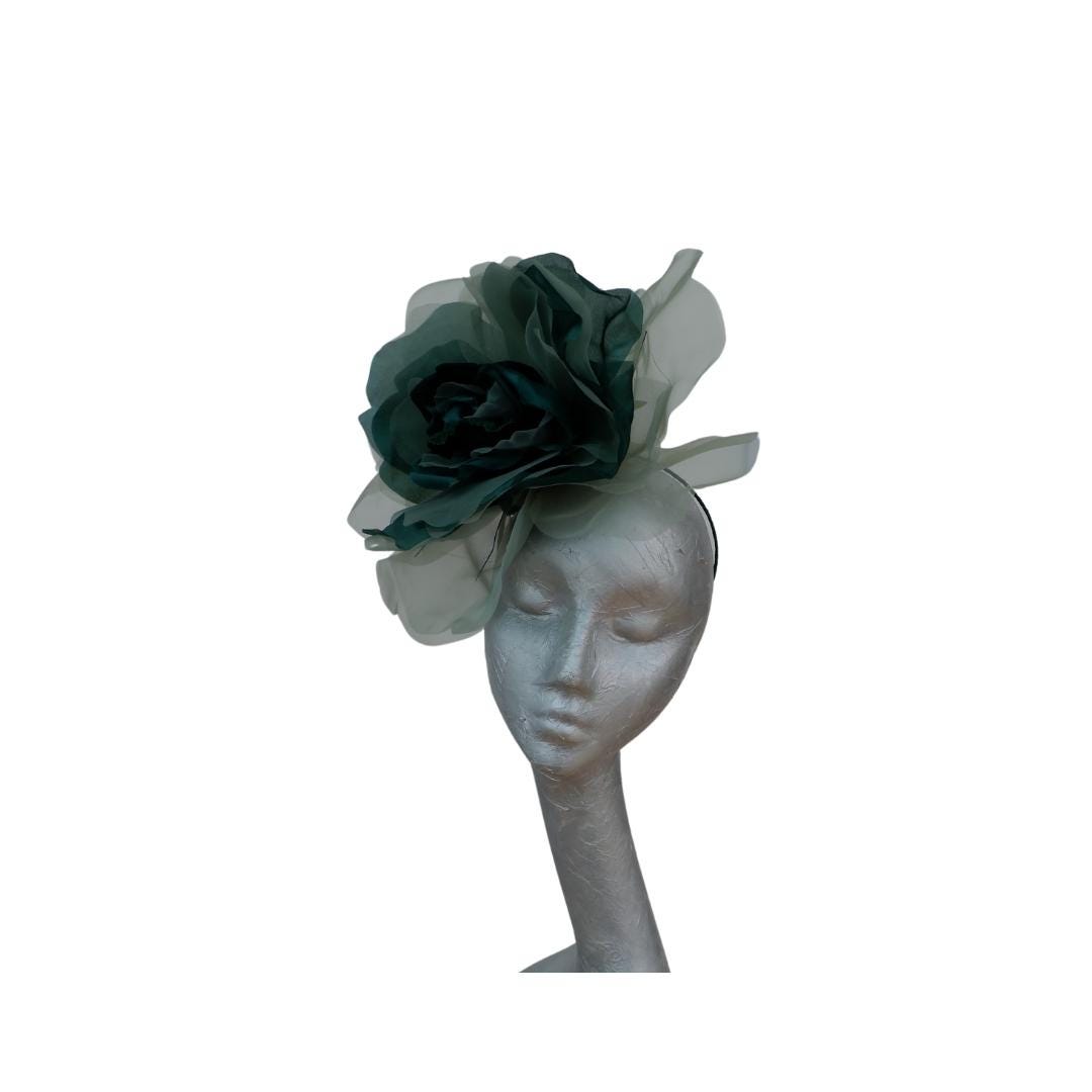 Ava-- Bottle Green silk organza 12 inch flower  fascinator