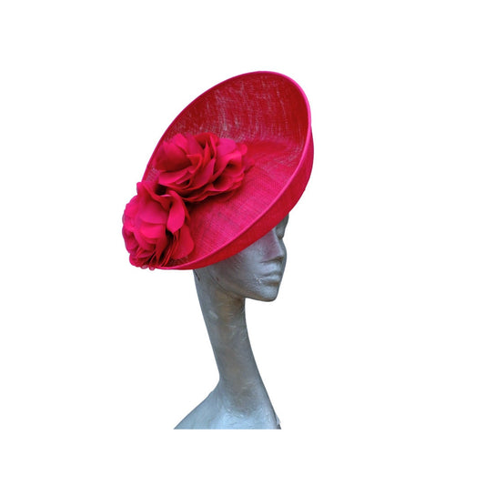 Kelsi - Fuchsia Feature fascinator with two tone fabric flowers on hairband