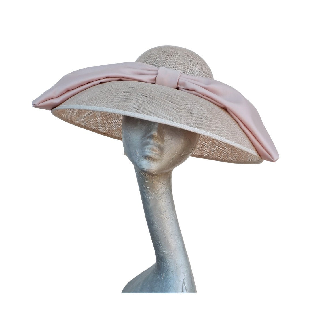 Mary - Nude Down brim hat with Nude Duchess Satin Bow