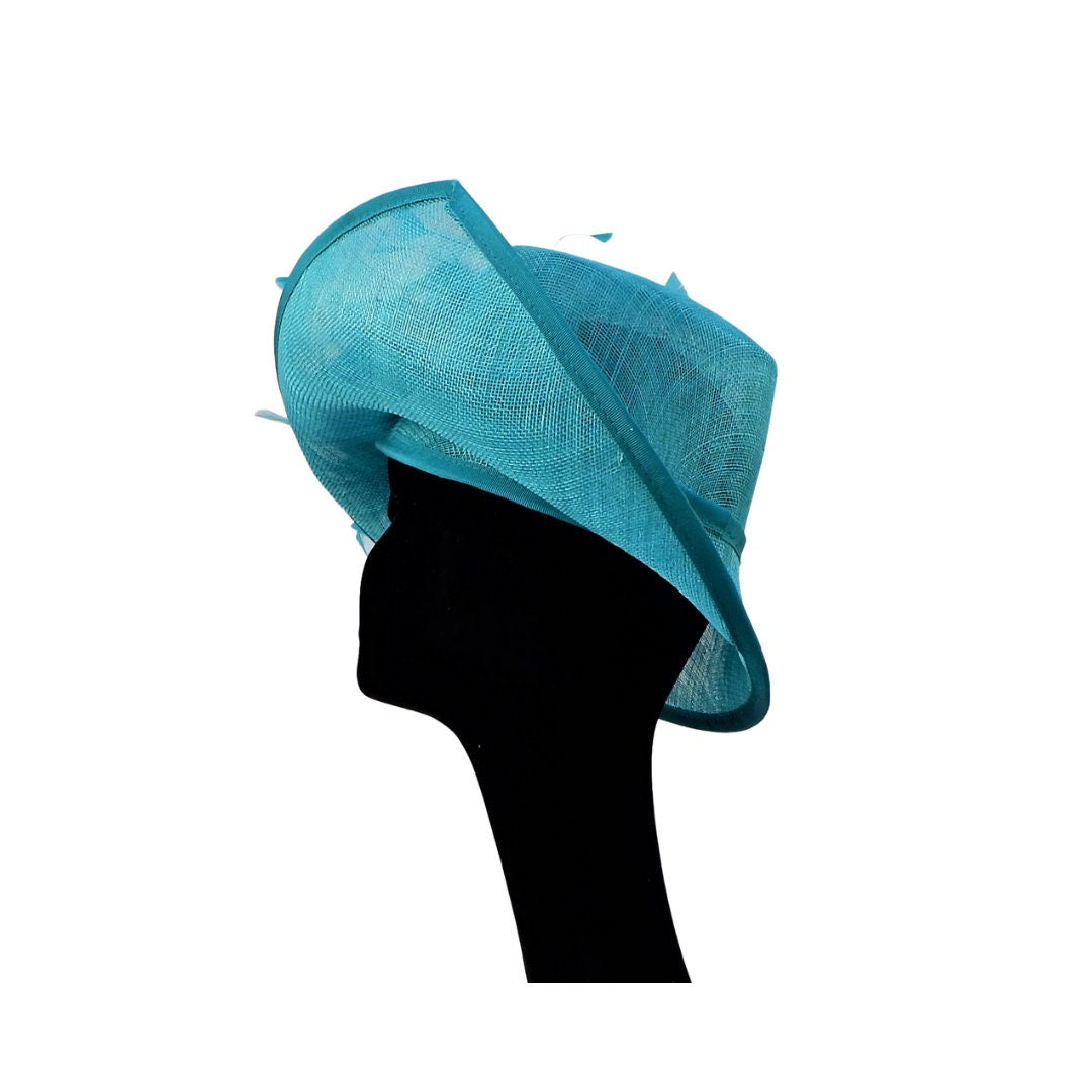 Venus II -  irregular shaped hat in Peacock blue