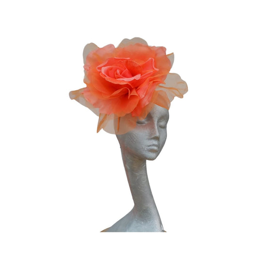 Ava---Tropical Orange silk/organza 12" flower fascinator