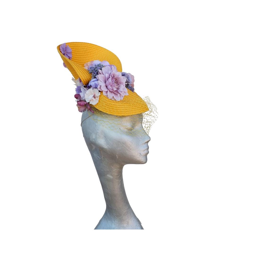 Charlotte - Yellow and Lilac cocktail hat