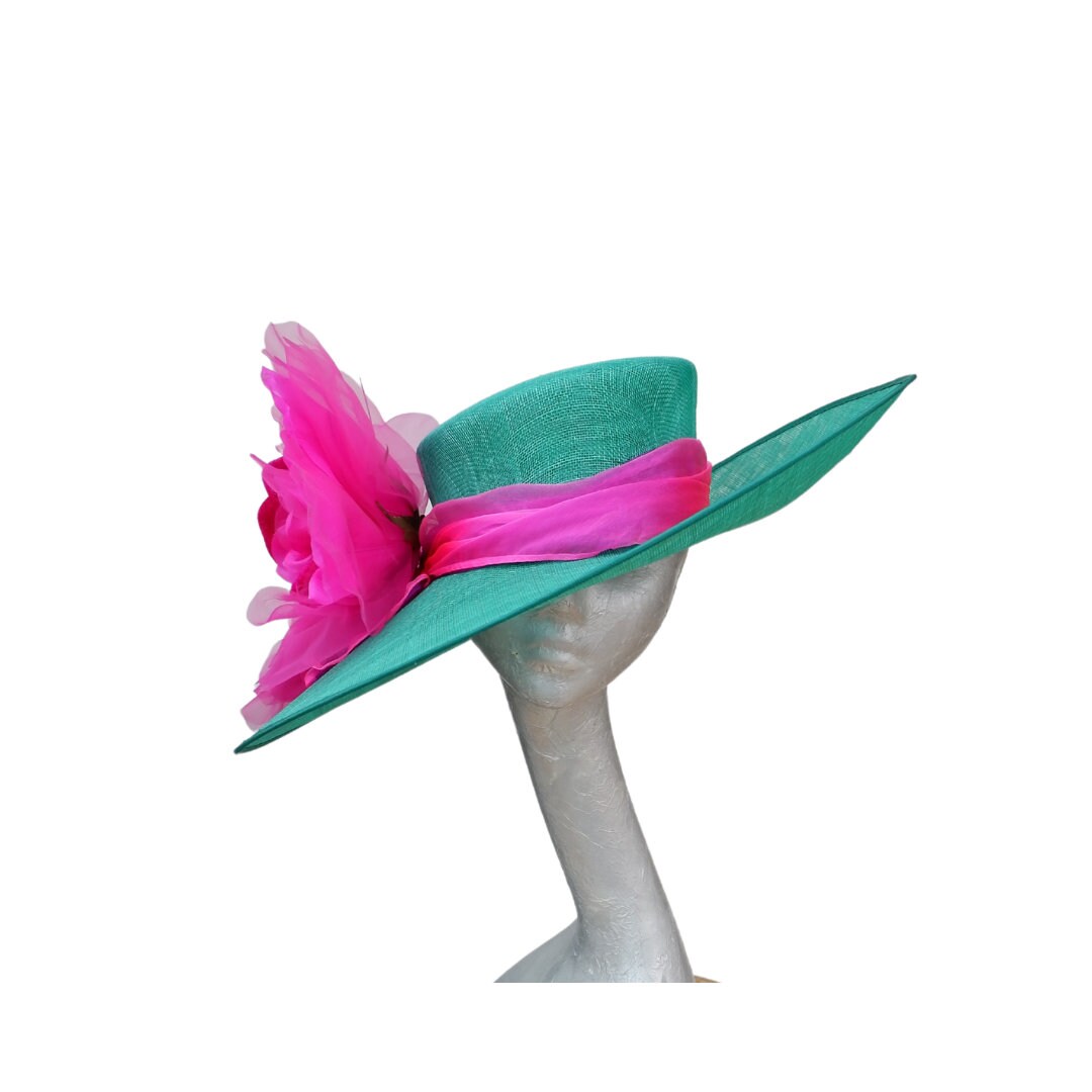 Laura - Emerald Green & Hot pink Feature Hat