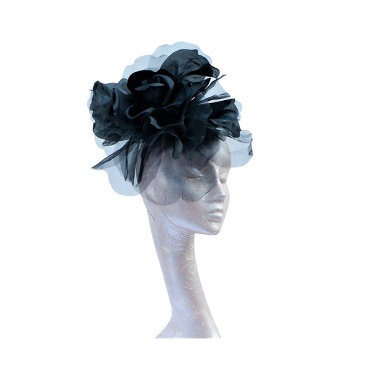 Ava-- Black  silk organza 12 inch flower  fascinator