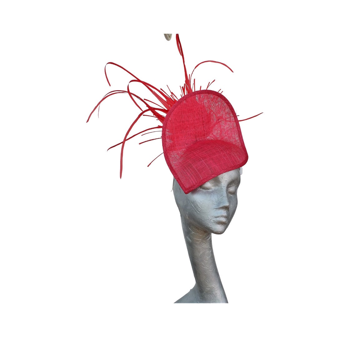 Capella Poppy Red Cocktail Fascinator With Feather Detail
