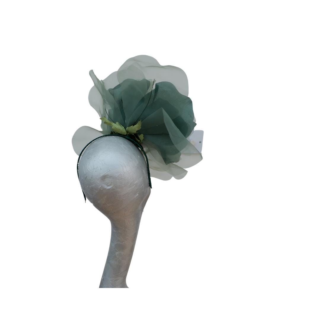 Ava-- Bottle Green silk organza 12 inch flower  fascinator
