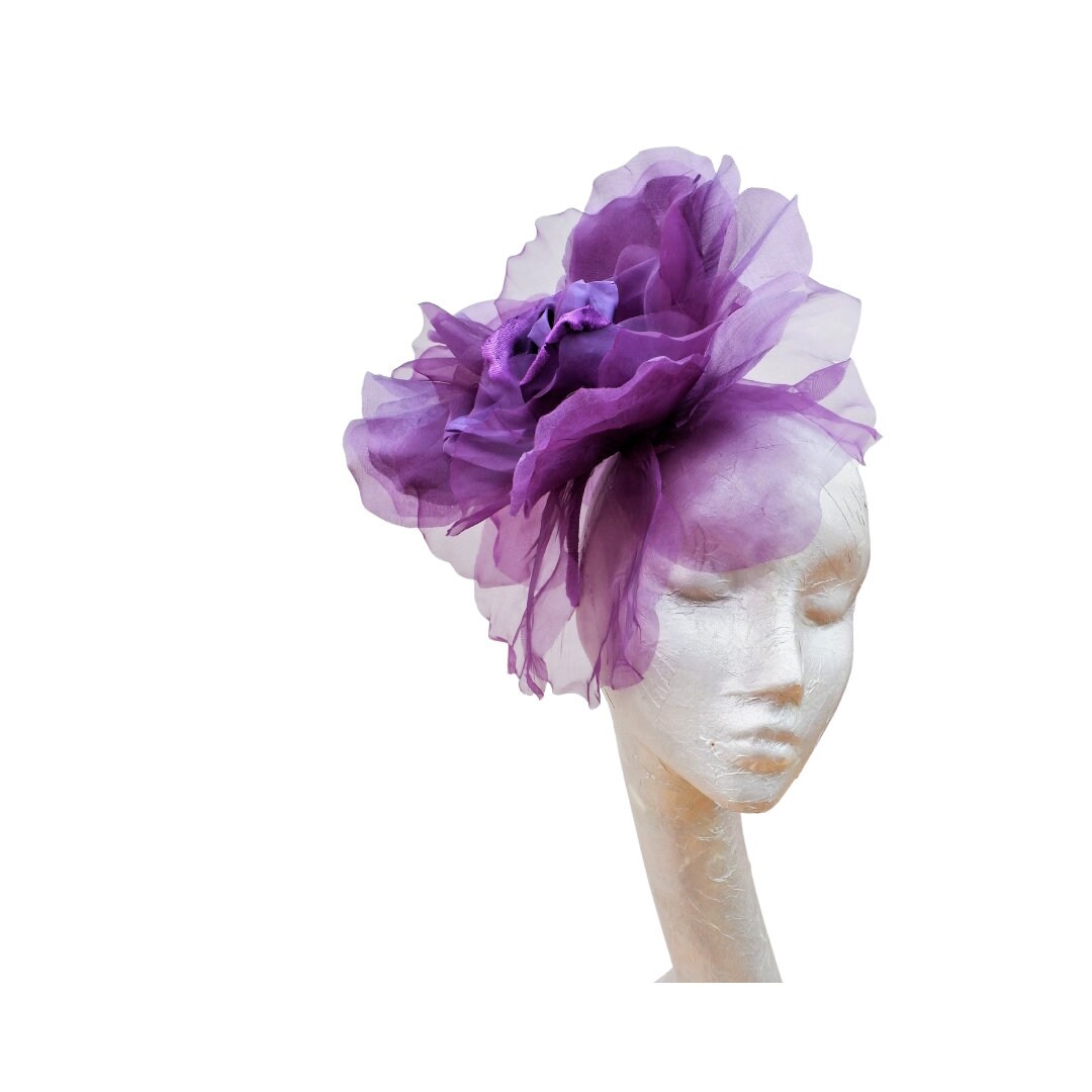Ava---Purple 12" silk/organza Rose fascinator