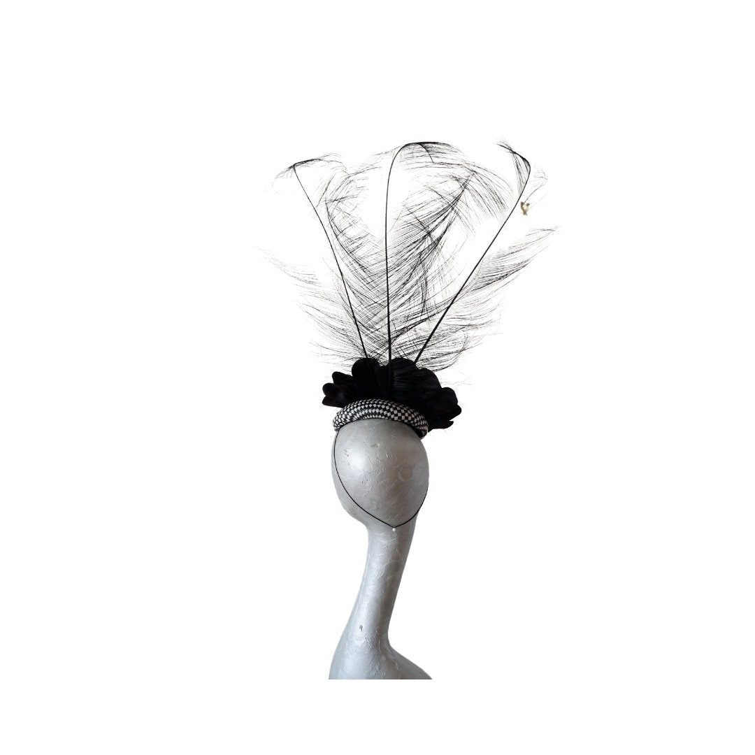 Charlotte - Black & White button base cocktail hat