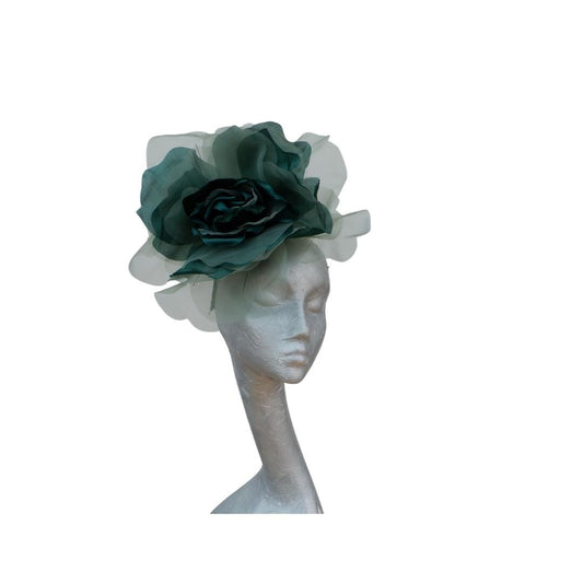 Ava-- Bottle Green silk organza 12 inch flower  fascinator