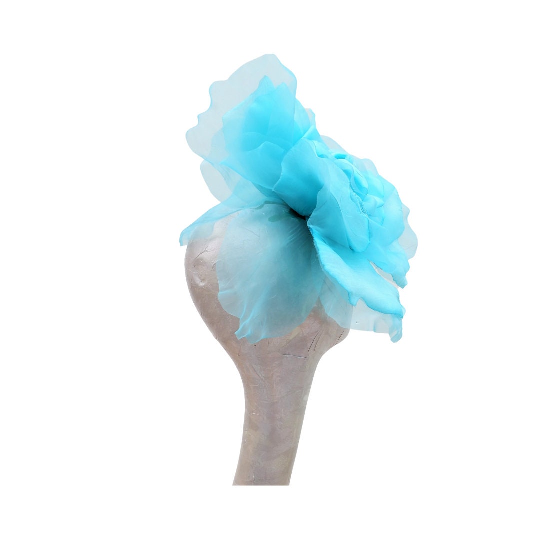 Ava--- Turquoise silk/organza 12" flower fascinator