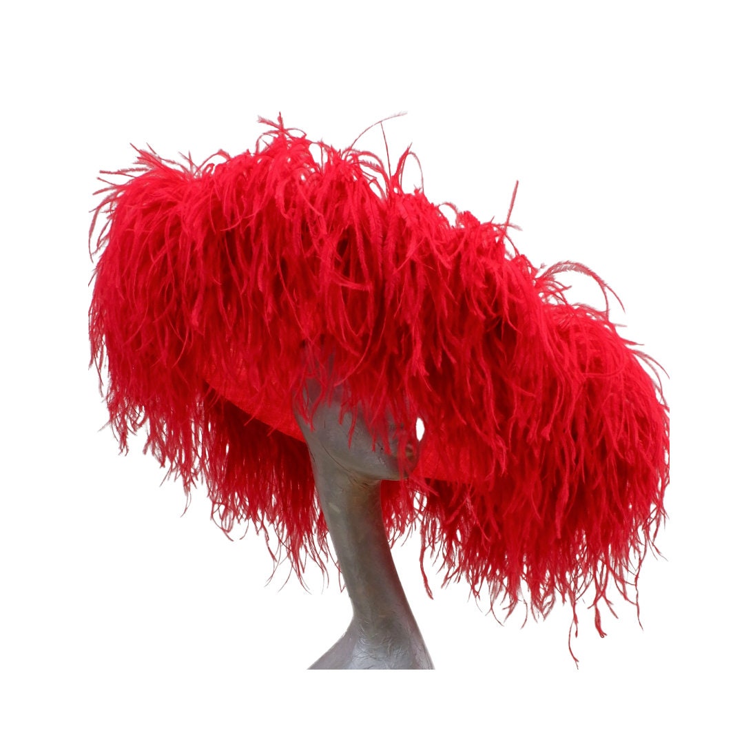 Emma - Extra large Hat with Ostrich feather boa in Two tone red By Hats2go