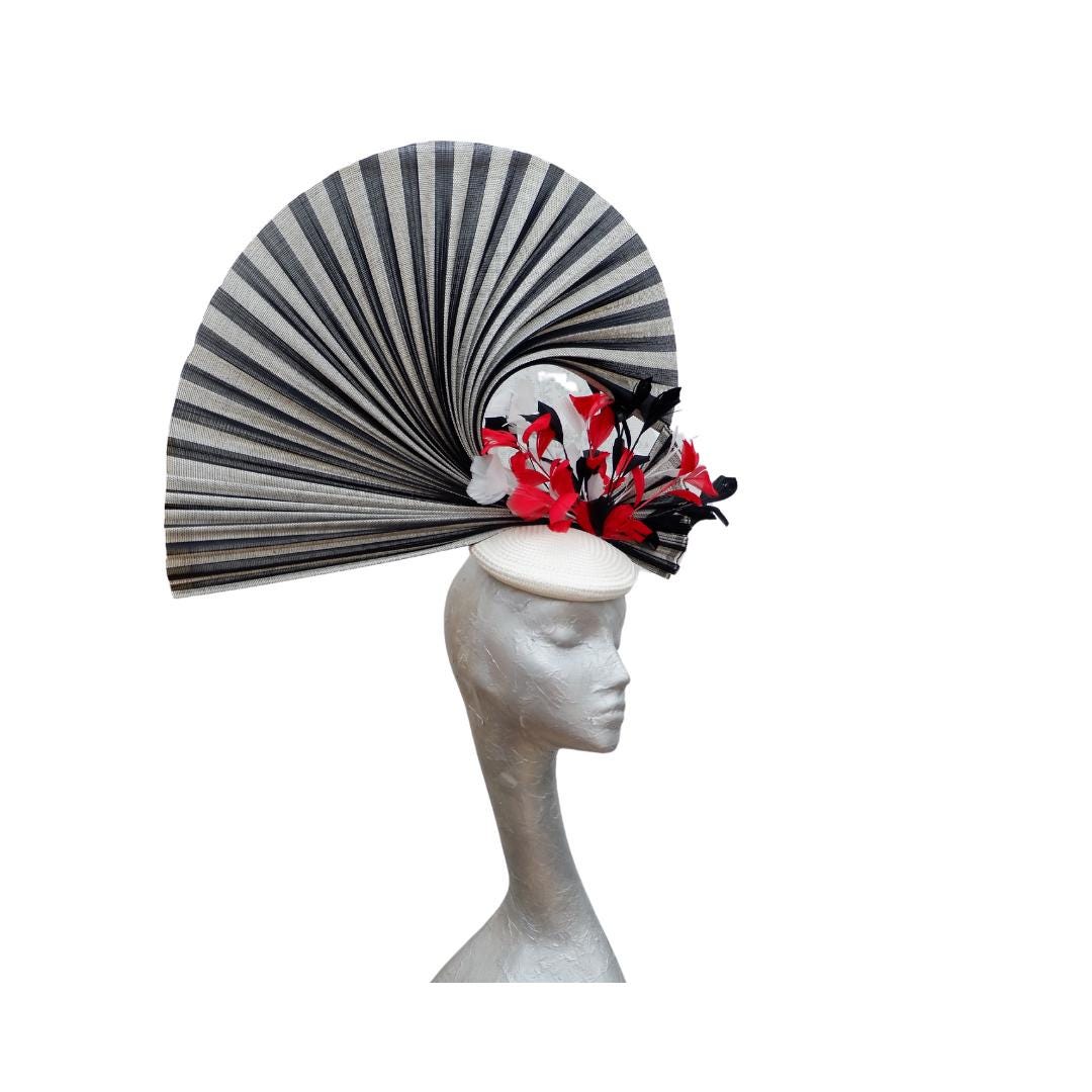 Isis- Black Ivory & Red Pillbox fascinator