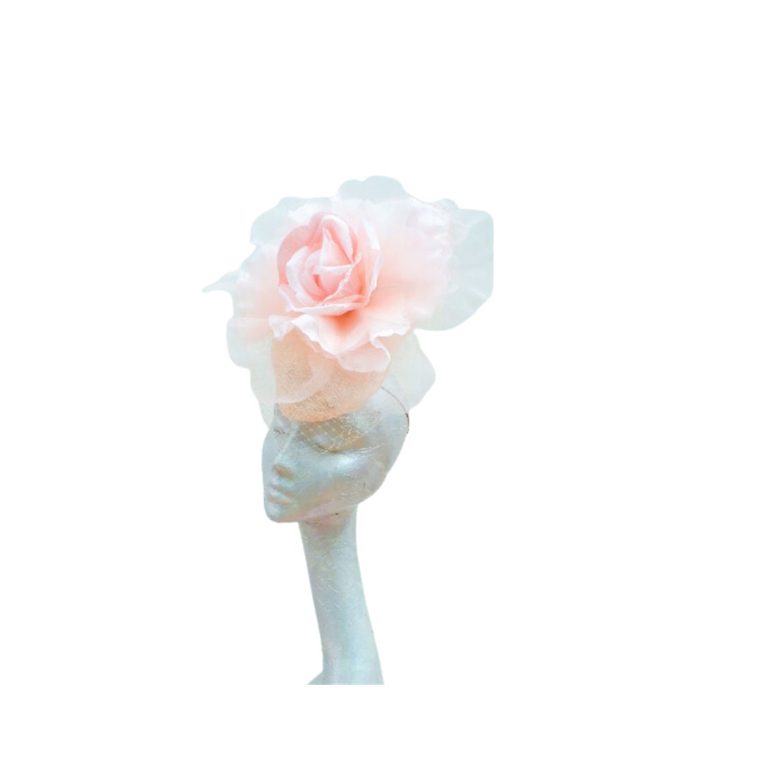 Haydock -- Blush Pillbox with Veil & 12" silk rose