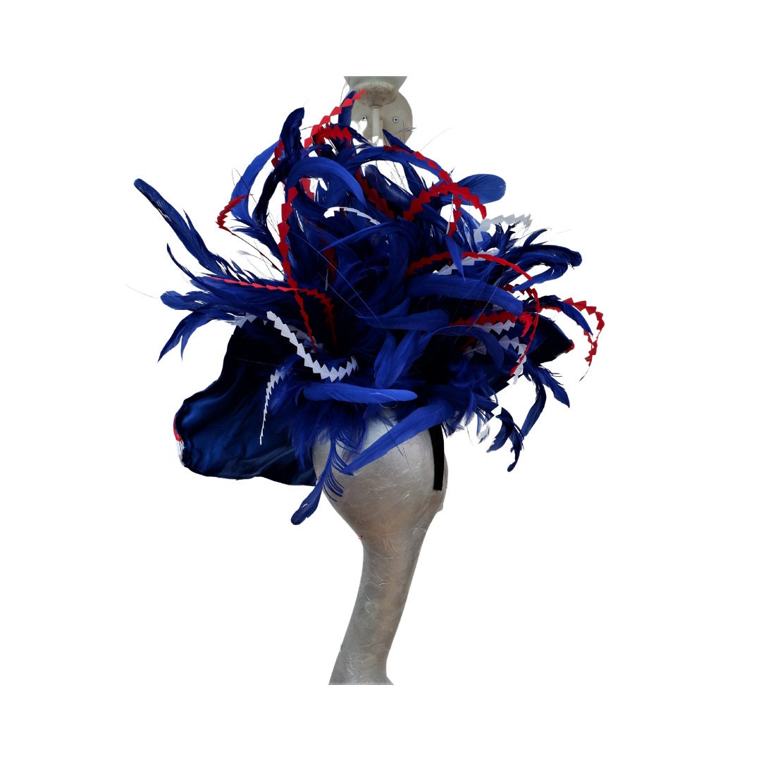 Union Flag - Red, White & Blue Silk and Feather Hatinator Royal Ascot Jubilee showpiece 2022