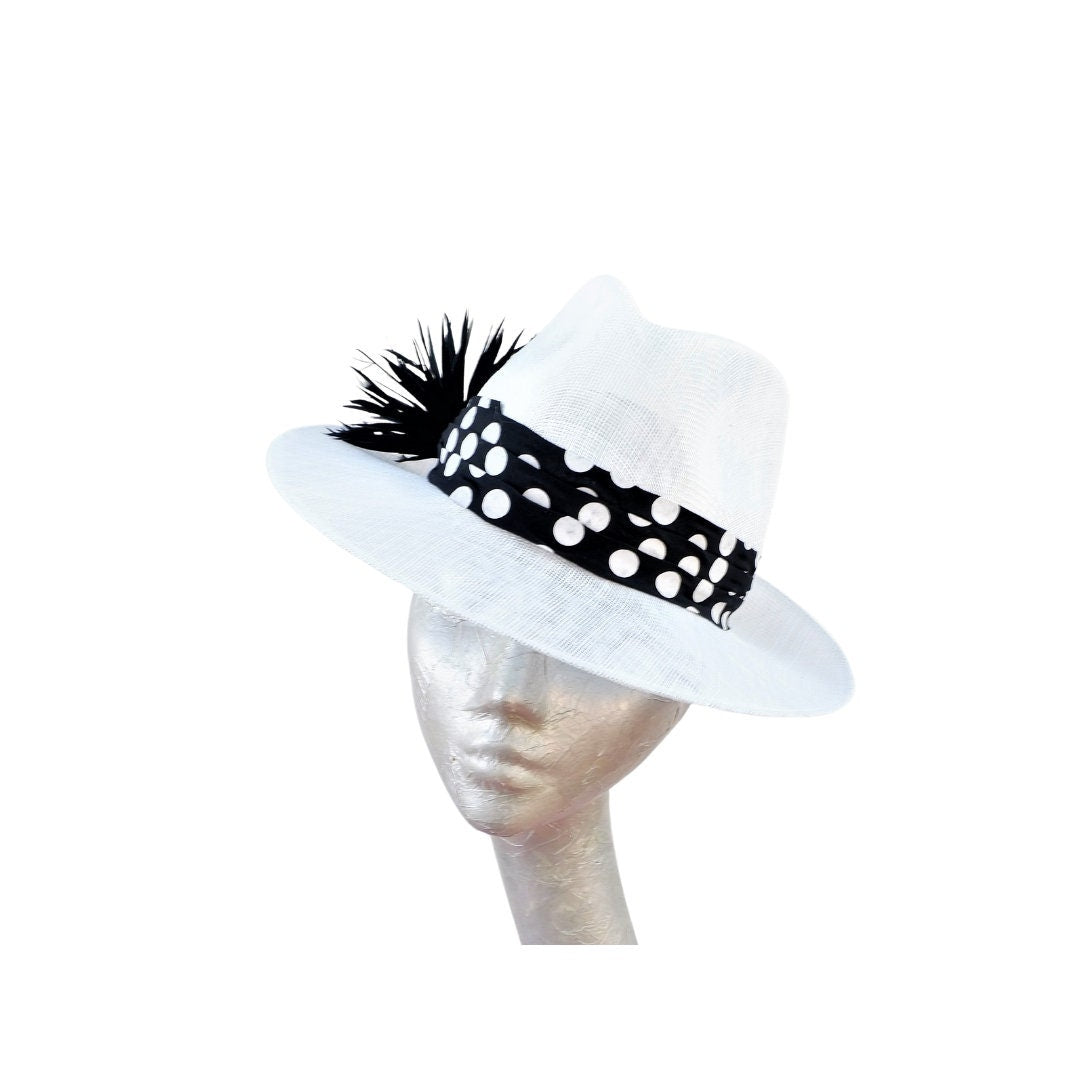 Thelma-  White & Black trimmed Trilby hat