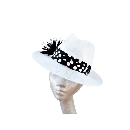 Thelma-  White & Black trimmed Trilby hat