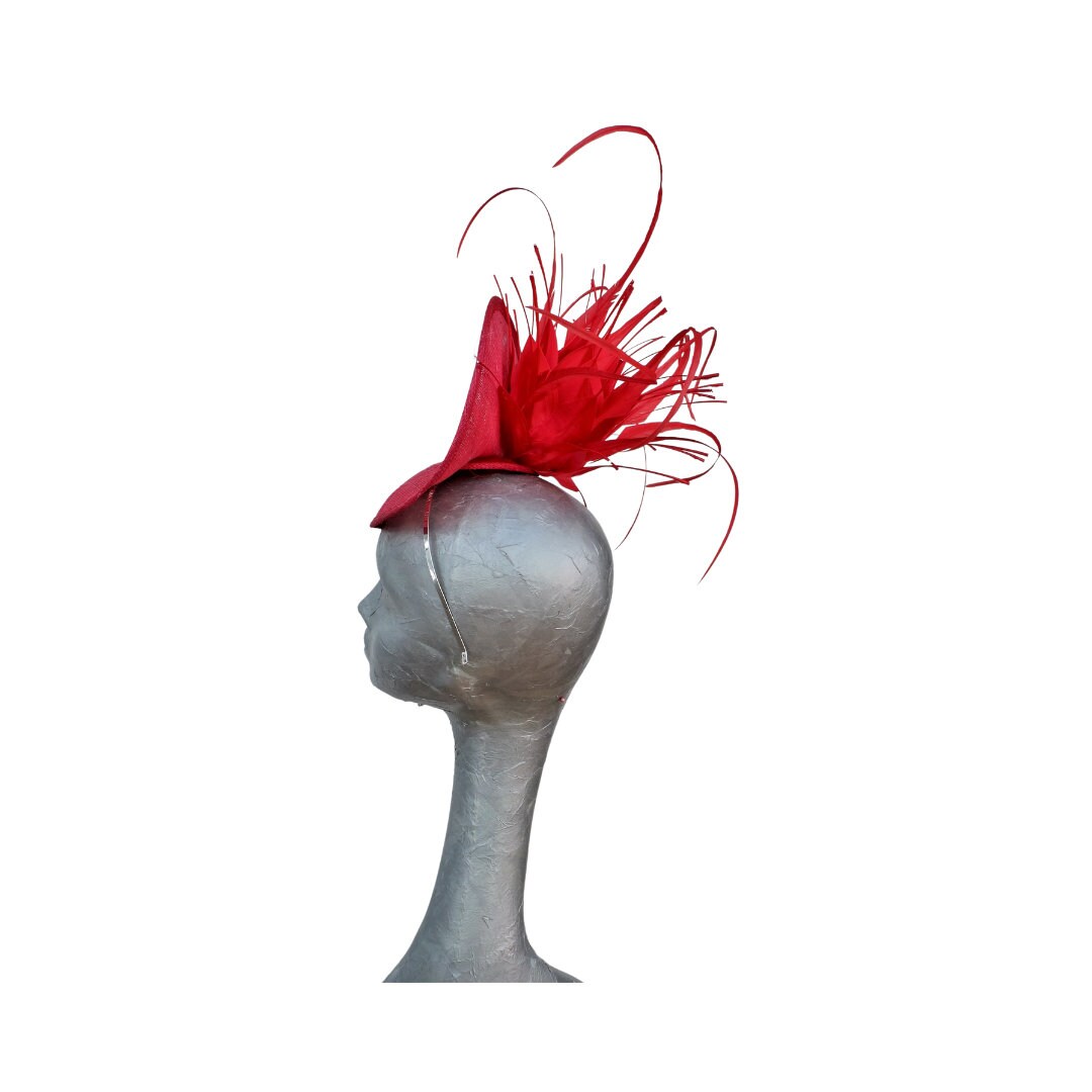 Capella Poppy Red Cocktail Fascinator With Feather Detail