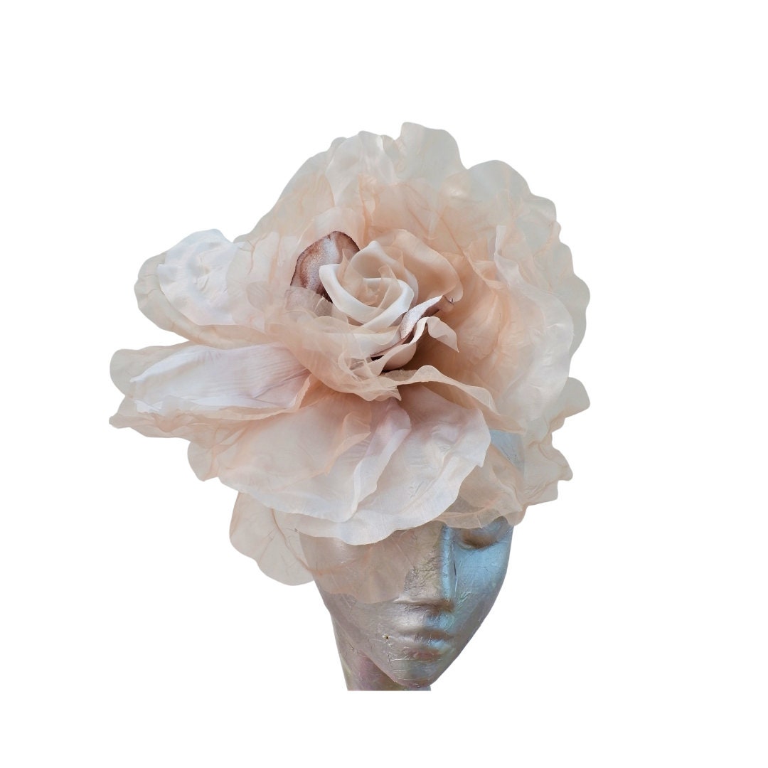 Ava-- Nude silk organza 12" Rose  fascinator