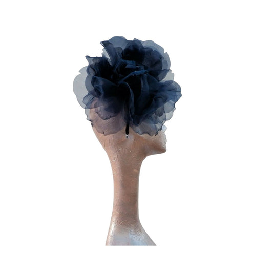 Ava-- Navy Blue silk organza 12 inch flower  fascinator