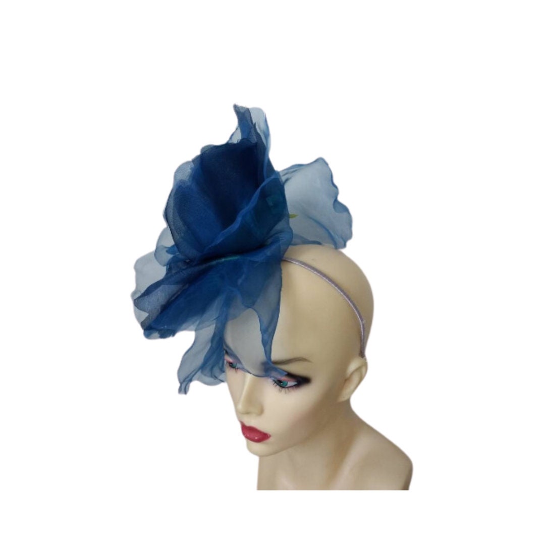 Ava--- Oxford Blue silk/organza 12" flower fascinator