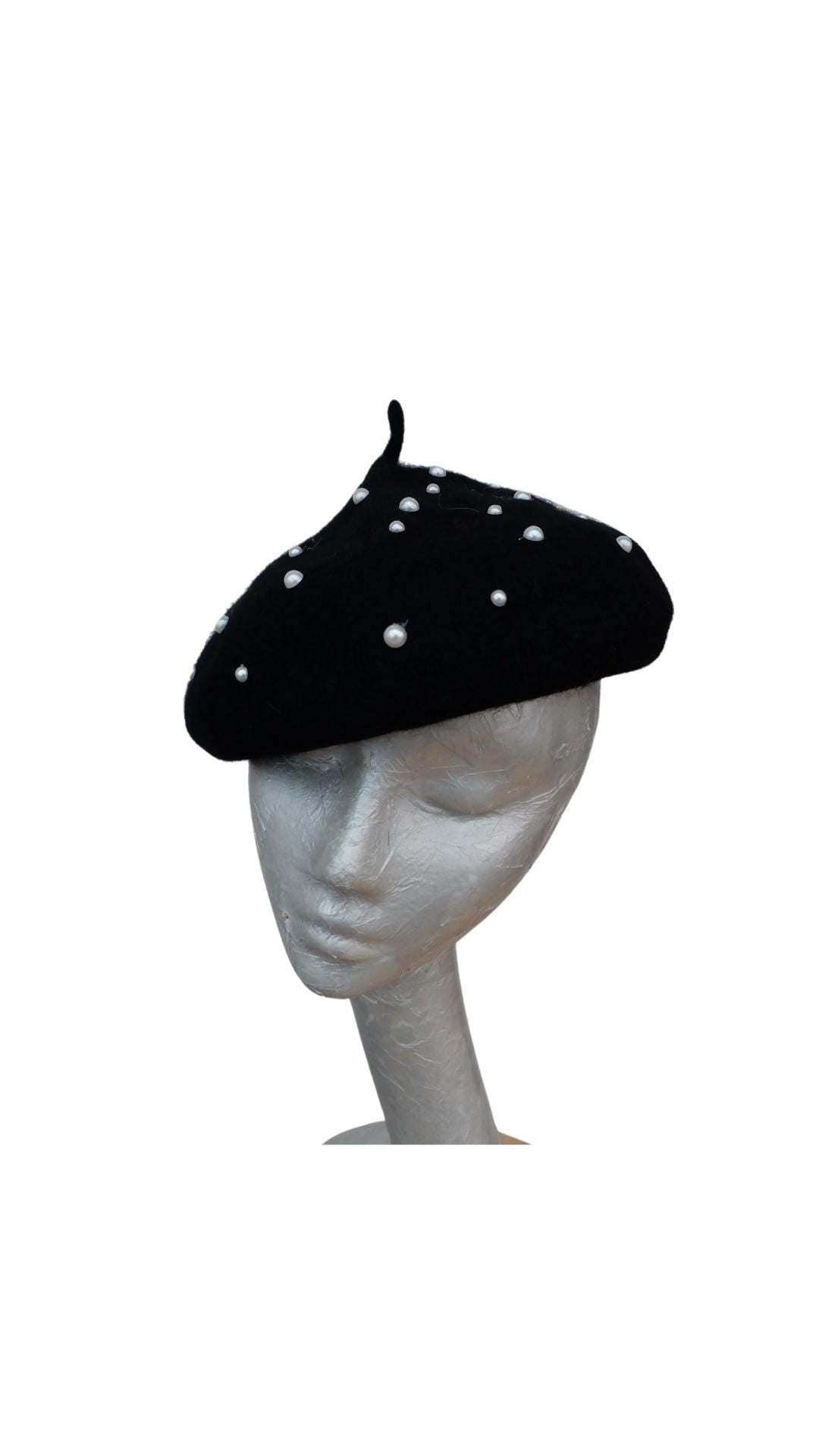 Nancy - Wool Beret with Pearl detail