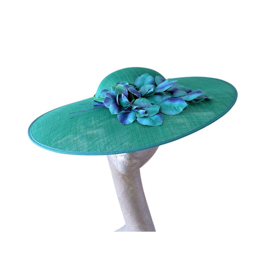 Olivia - Emerald Green Hat with Vintage 40s/50s Emerald & Blue trim