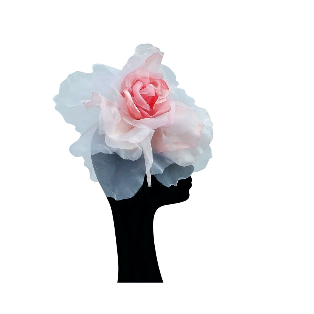 Ava---Two tone coral silk/organza 12" flower fascinator