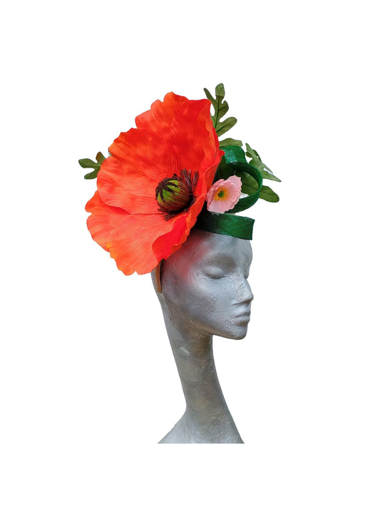 Christie - Orange, Pink & White poppy headpiece