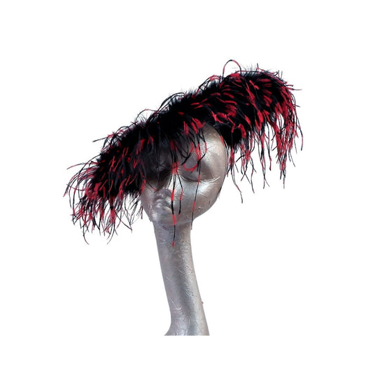 Giselle II -Black Saucer Hatinator with Black & Red ostrich Feathers