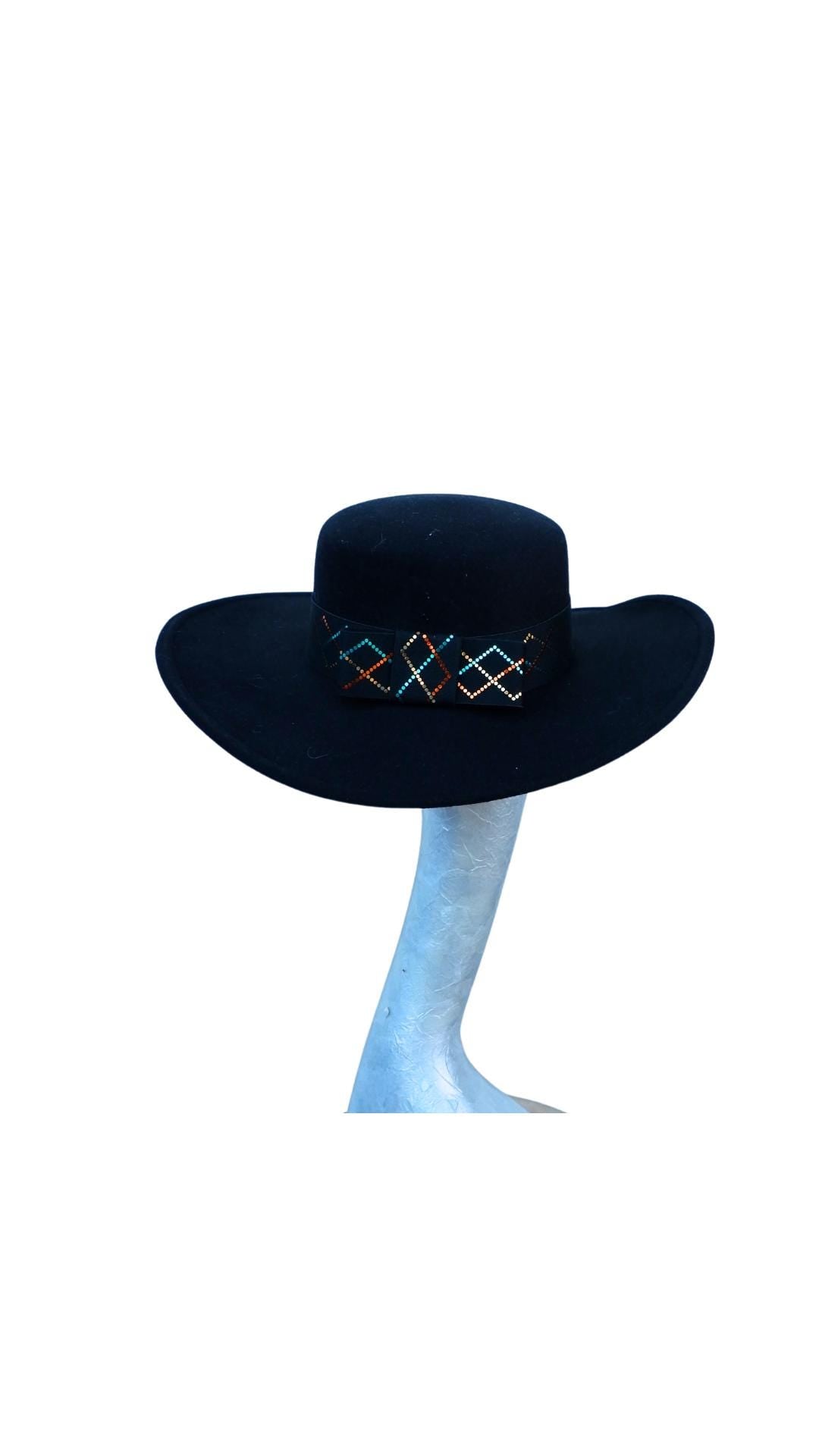 Tex - Black wide brim wool Fedora Hat