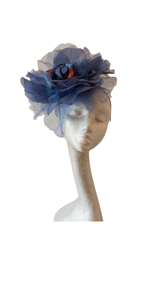 Ava--- Oxford Blue silk/organza 12" flower fascinator