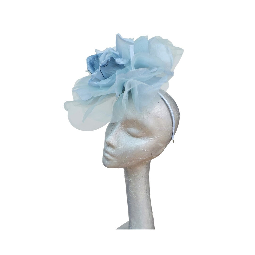 Ava-- Pale Blue silk organza 12 inch flower  fascinator
