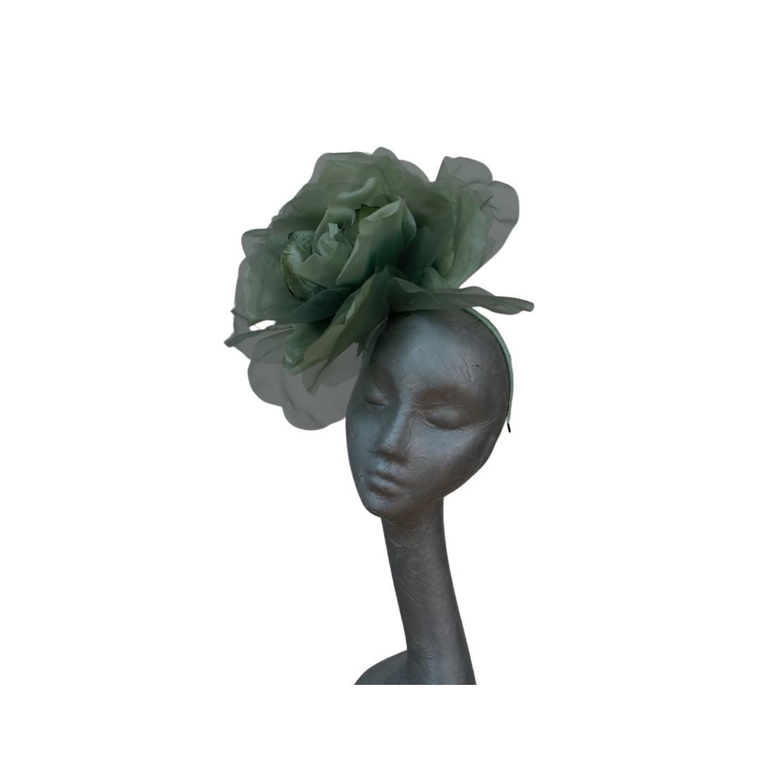 Ava-- Myrtle Green silk organza 12 inch flower  fascinator