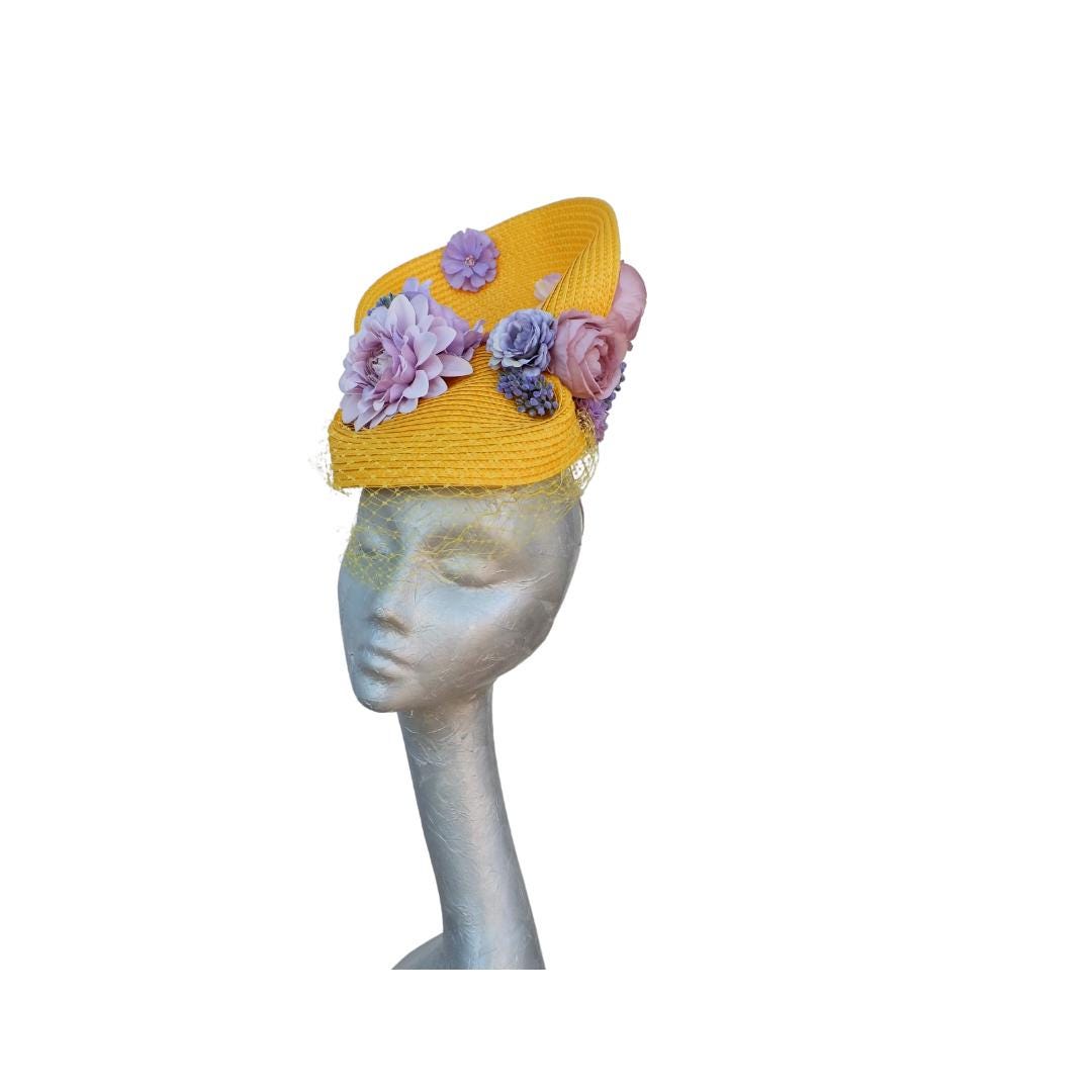 Charlotte - Yellow and Lilac cocktail hat